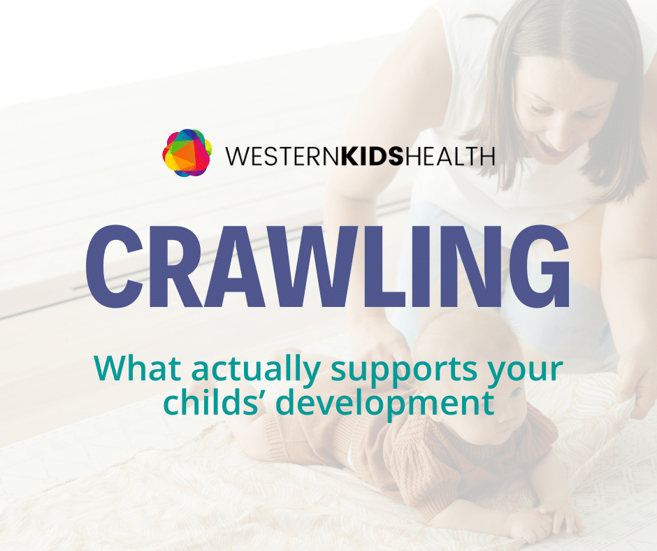 Physiotherapist at Western Kids Health with baby learning how to crawl